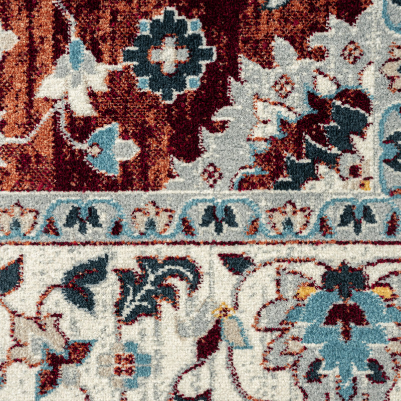 Oza Oriental Handwoven Machine Washable Area Rug in Gray/Burgundy, Rectangle 5'2" x 7'2"