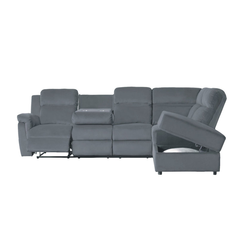 Wikieup Recliner Storage Upholstered Sectional Sofa, Gray Velvet