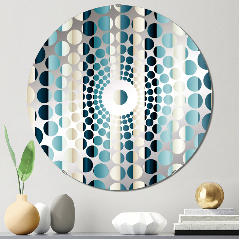 Miroir décoratif bleu et beige à rayures rayées concentriques Harmony, 23,6 po x 23,6 po