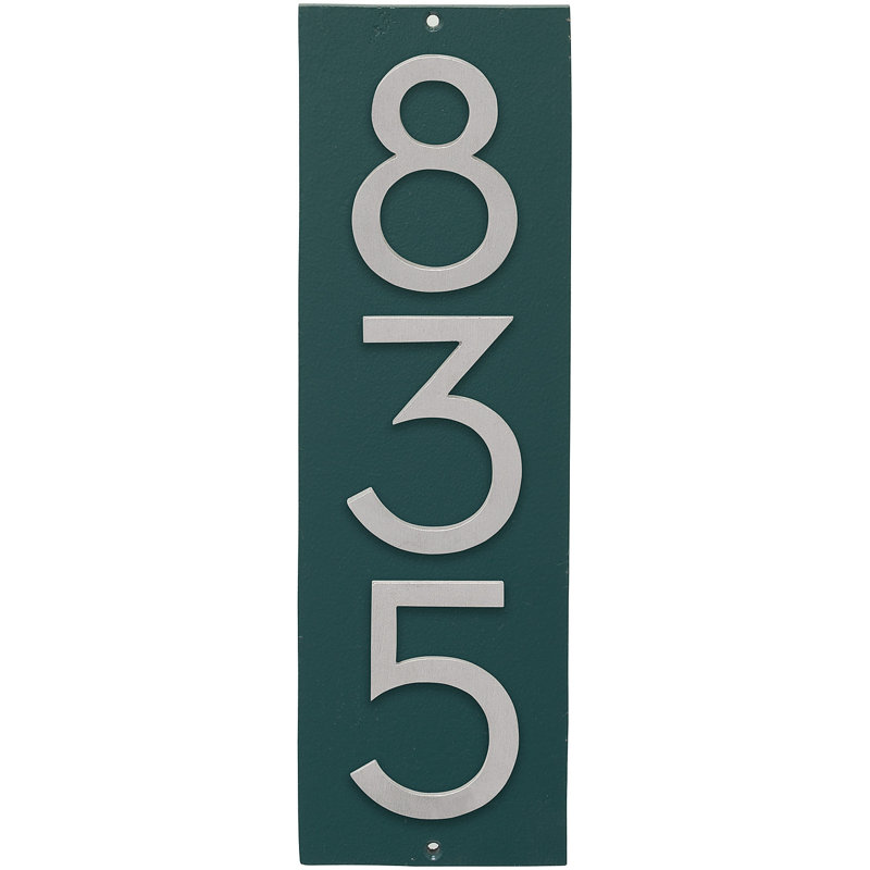 Floating 1-Line Wall Address Plaque, Hunter Green, Brushed Aluminum