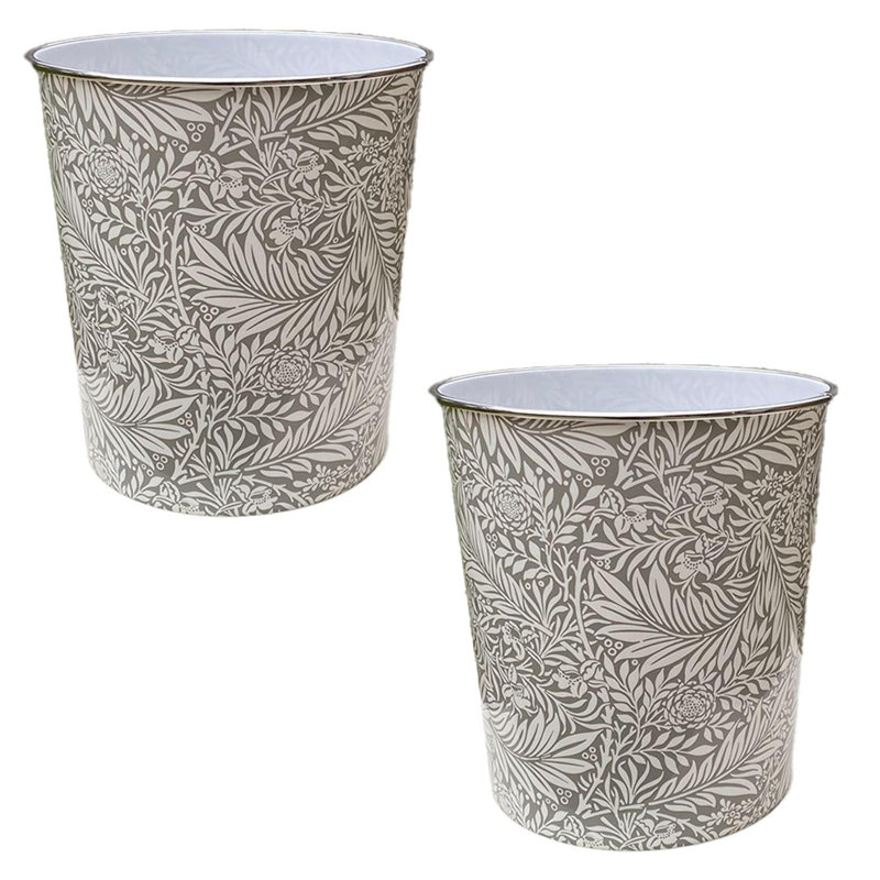 Amrinder 7.7L Waste Bin Plastic Waste Paper Basket Pack Of 2 Waste Basket Open Trash Can Grey leaf