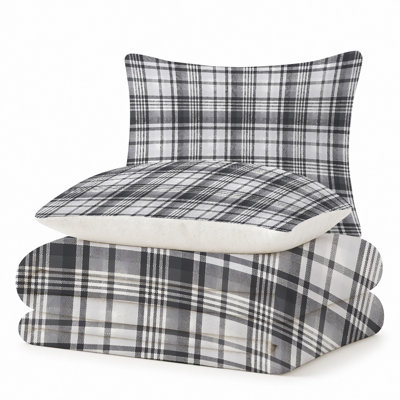 Premium Flannel Lightweight Blanket & 2 Pillow Shams Set with Classic Intersecting Plaid Lines, Ultra-Soft & Warm Cozy Bedding Set for All-Season, 60" x 80" Blanket + 2 Pillowcases Anti-Pilling & Machine Washable(Set of 3)