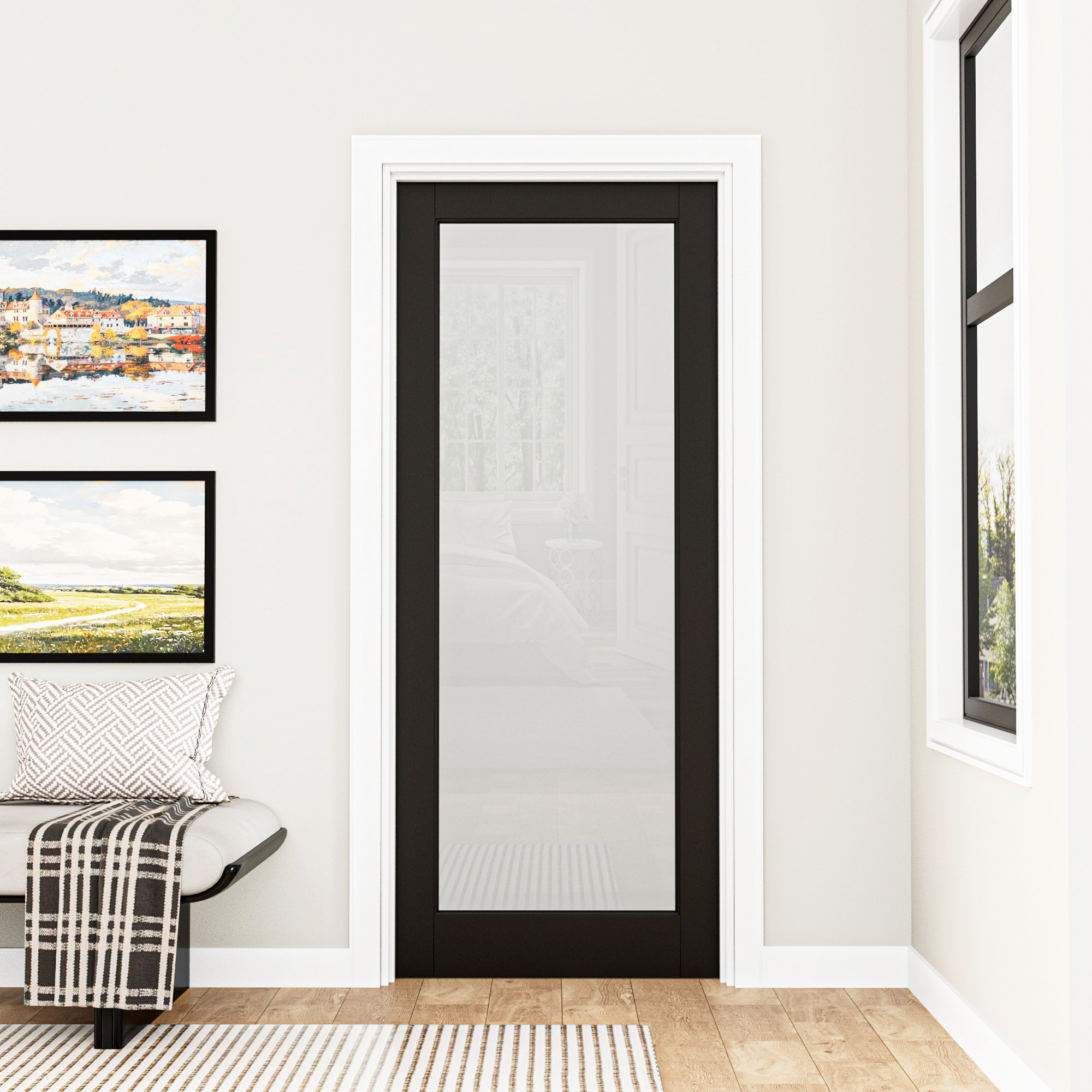 ARK DESIGN 1-Lite Frosted Glass Black Pre-Finished Paint Interior Sloid