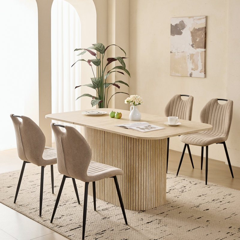 Ensemble de salle à manger 5 pièces pour 4 personnes, table de 160 cm avec 4 chaises en tissu kaki à poignées intégrées, idéal pour la cuisine, le salon ou la maison.
