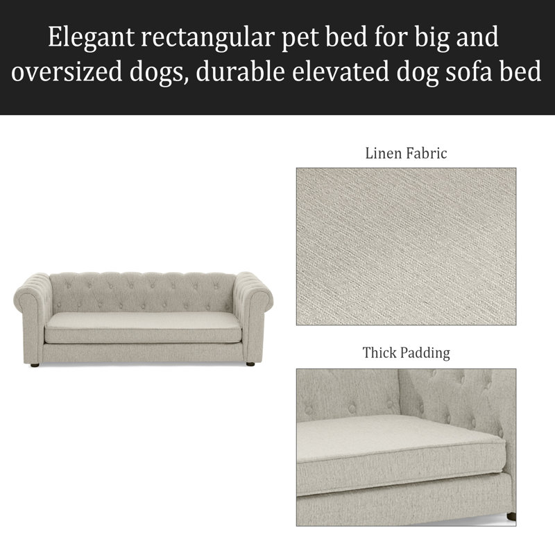 Élégant lit pour animaux de compagnie rectangulaire pour chiens grands et surdimensionnés, canapé-lit surélevé durable, canapé pour chien confortable, canapé pour chien en lin moderne et tendance