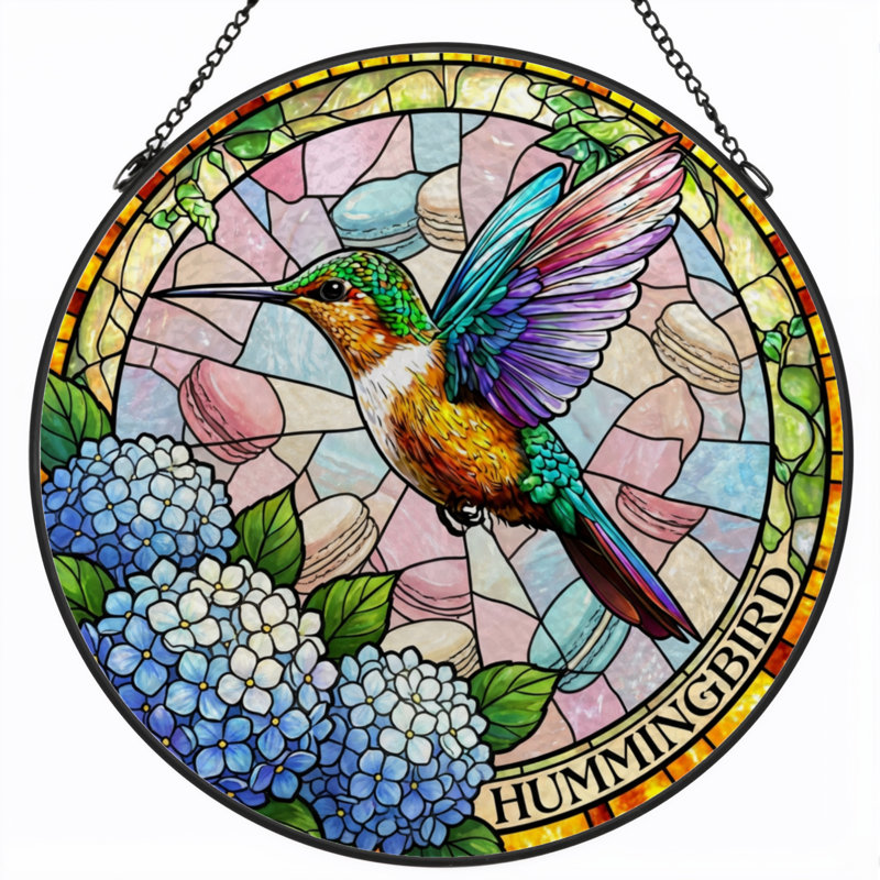Panneau de vitrail 12 "Hummingbird Flowers, H 12 po x l 12 po