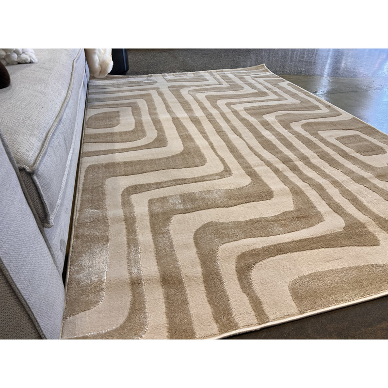 Tapis Mocha Tone-on-Tone Geo: Moderne High-Low Beige chaud - Nude 22, Rectangle 10 pi x 13 pi