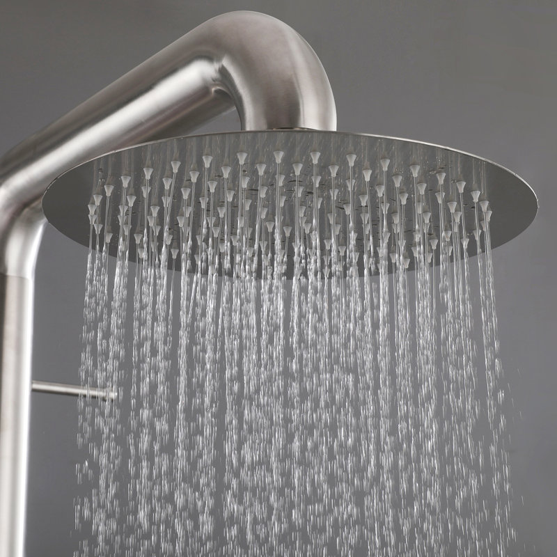 Système de douche d'extérieur avec crochet et pomme de douche à pluie, Acier Inoxydable