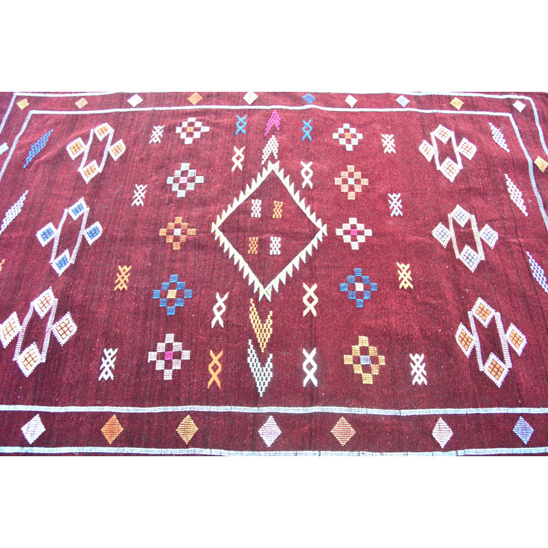 Tapis unique bleu / rose 3 pi 8 po x 6 pi années 1990
