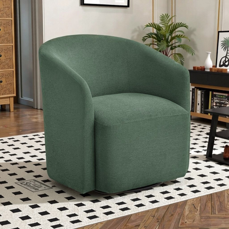 Modern Swivel Barrel Accent Chair with Commercial Grade Fabric & 360° Turn – Small Space Friendly Living Room Decor, Green