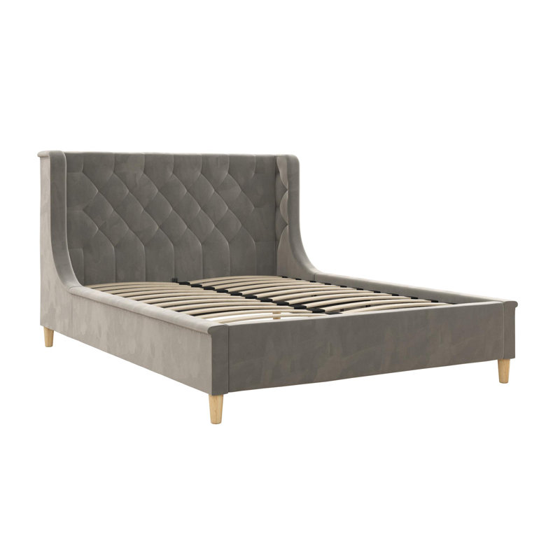 Lit plateforme tapissier en velours, Gris, Full