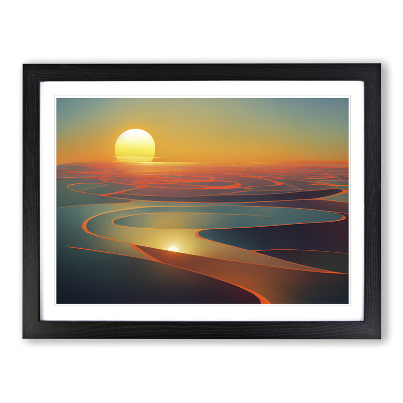 XH1022-6184X Modern Sunrise Abstract - Single Picture Frame Print, 46cm H x 64cm W x 2cm D, Black
