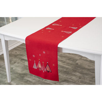 Red Modern Geometric Christmas Tree Table Runner