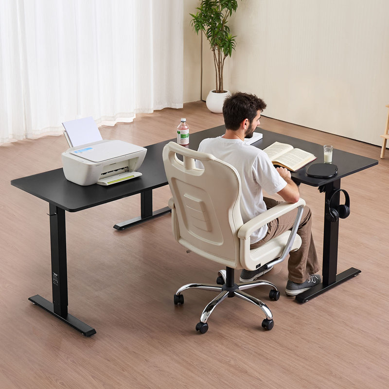 L Shaped Desk Electric Adjustable Height Corner Office Gaming Desk Black