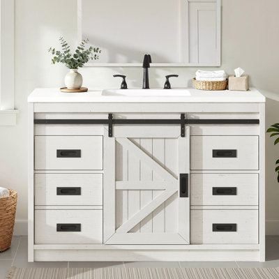 Meuble-lavabo simple-vasque Chimira 48 po, style ferme, blanc