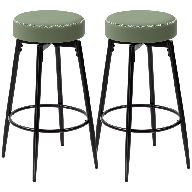 Swivel Upholstered Counter Stool with Metal Frame, Green