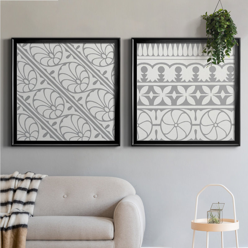 Détail ornemental III - ensemble de 2 reproductions d'art graphique, Toile avec cadre noir, H 34,5 po x l 69 po x P 1,5 po
