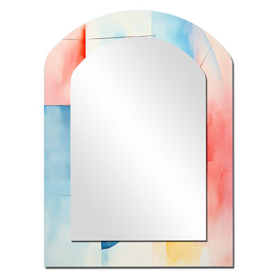 Pastel color geometric ink explosion II - Geometric Asymmetrical Decorative Wall Mirror, Modern Arch Mirror, Printed Metal Art