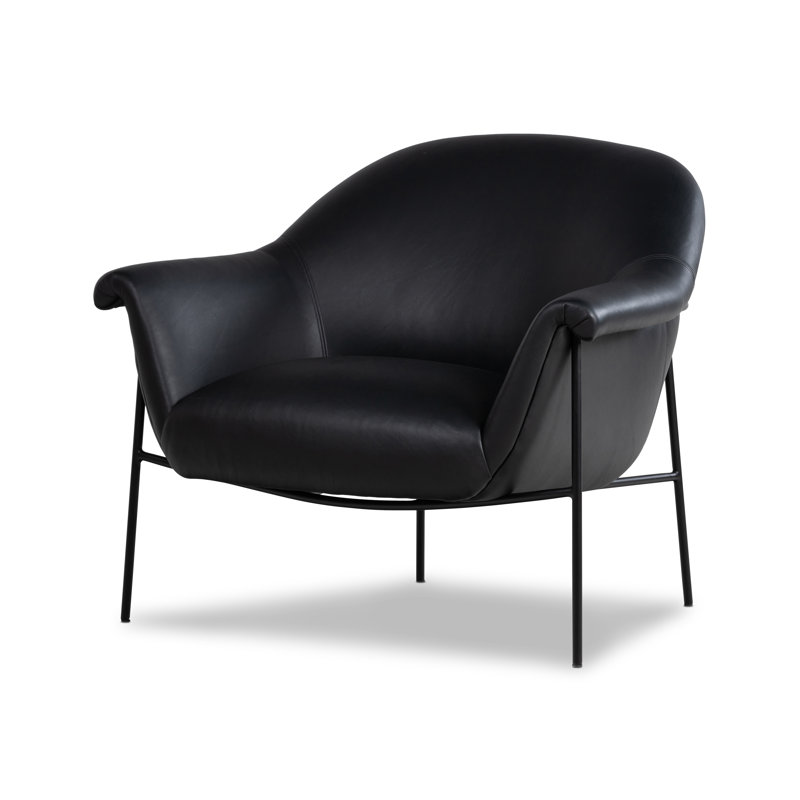 Fauteuil d'appoint en cuir Dessa, Cuir véritable noir