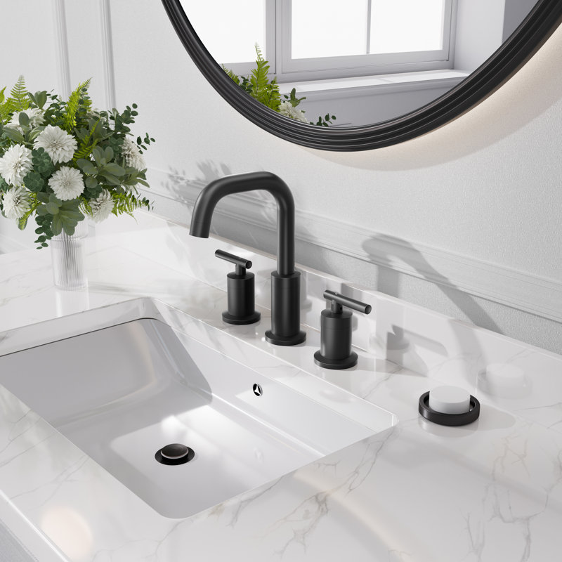 Widespread 2-handle Bathroom Faucet with Drain Assembly, Matte Black