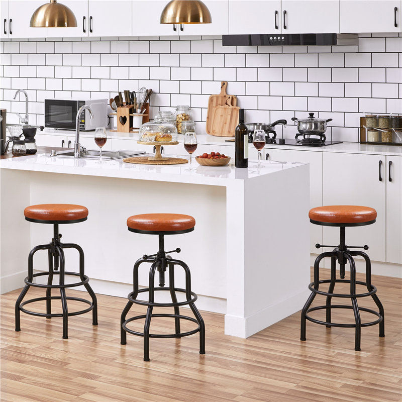 Upholstered Counter Stool with Metal Frame, Light Brown