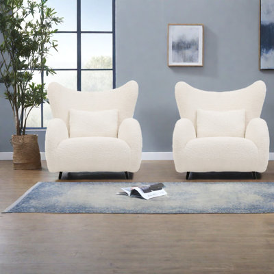 Ensemble de 2 chaises d'appoint, fauteuil à oreilles en bois blanc Teddy, salon moderne pour la maison