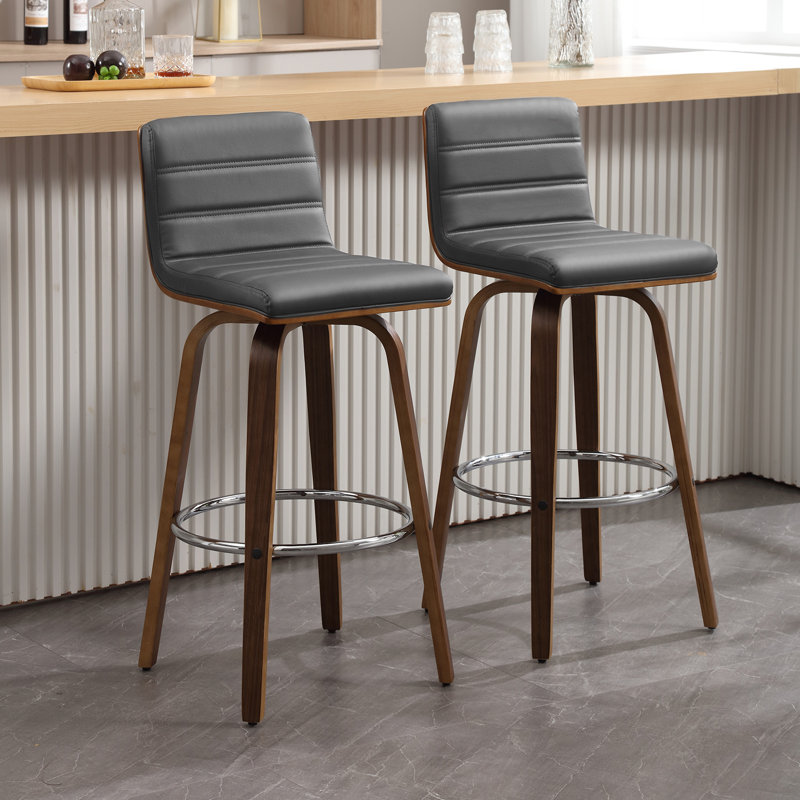 Mariea Upholstered Swivel Counter & Bar Stool, Bar Stool (29" Seat Height), Grey