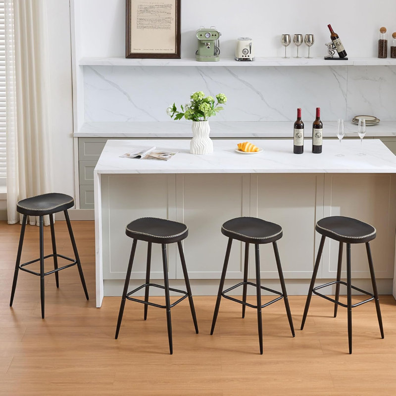 Tabourets de bar en simili cuir sans dossier pour îlot de cuisine (ensemble de 4), 4, Noir