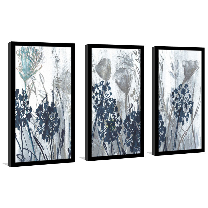 Indigo Field par Susan Jill - Ensemble de 3 cadres à images multiples, L 40,5 po x H 25,5 po x P 1 po