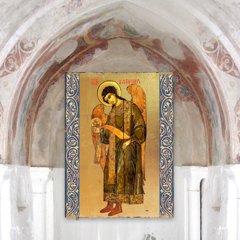 Saint Gabriel, icône de l'archange - peinture sur bois, L 9 po x H 12 po