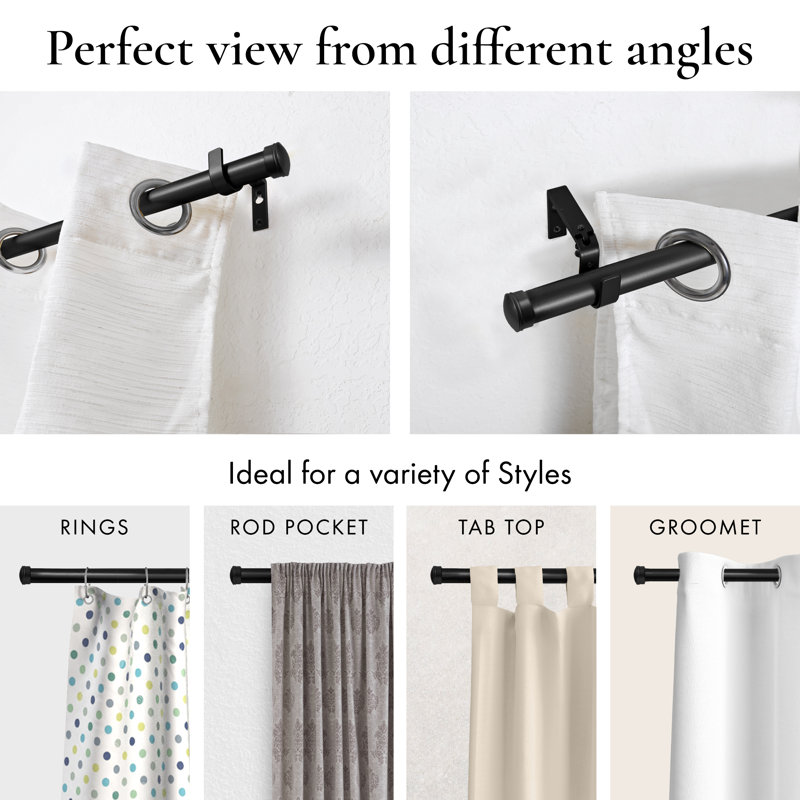 Caty Adjustable Single Curtain Rod, 48" - 84", Black