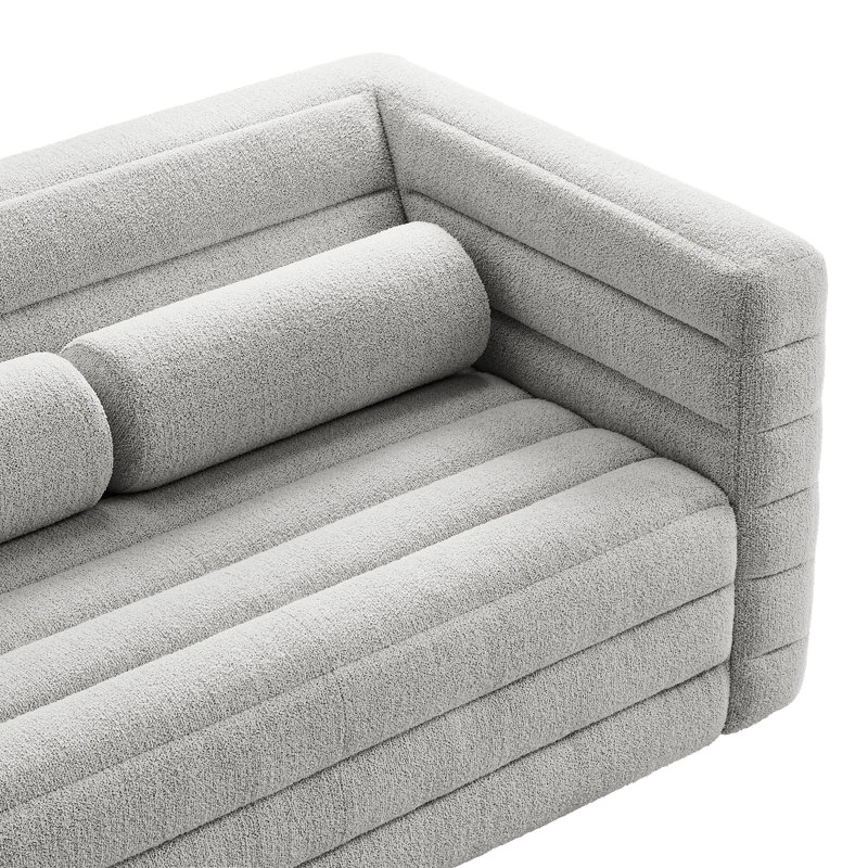 Relle Channel Tufted Boucle Upholstered Loveseat, Newsprint