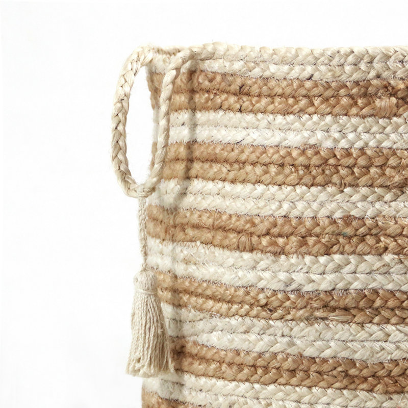 Dovecove Striped Relaxed Handmade Jute Basket, 19" H x 19" W x 19" D, Beige