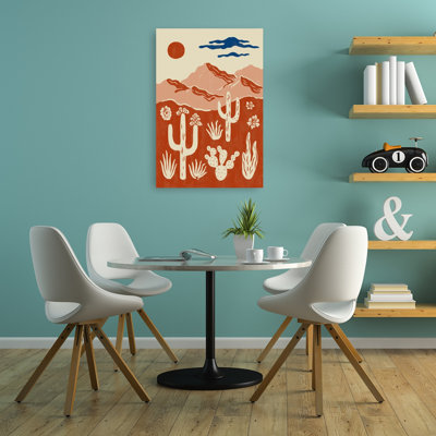 Désert, chaleur, abstrait, paysage de cactus contemporain, montagne, art mural