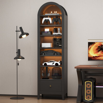 71" 8-Tier Modern Farmhouse Storage Cabinet With Adjustable Shelves, Freestanding Wood Cabinet