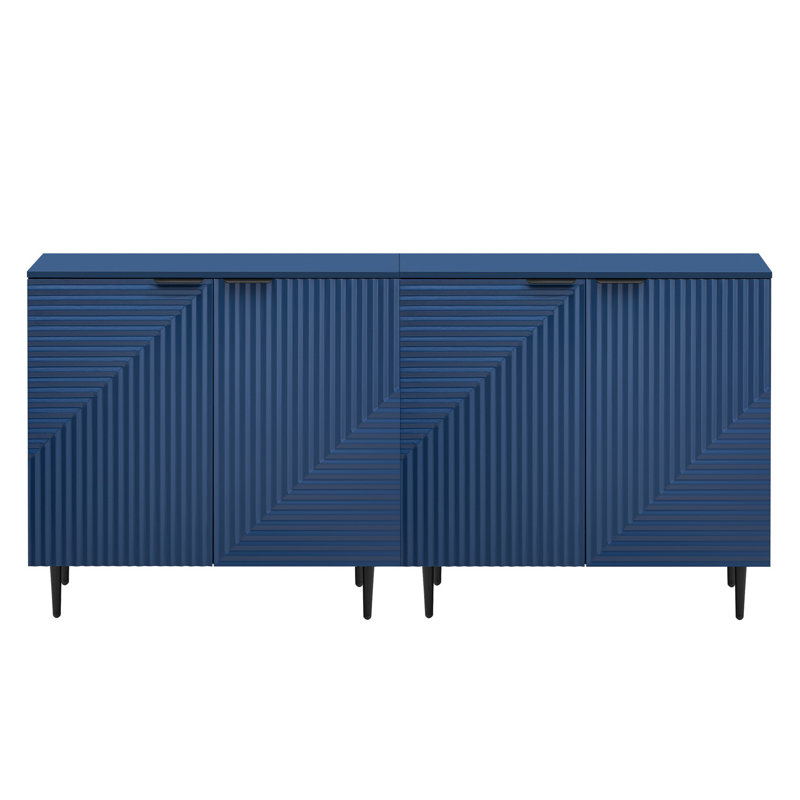 Meida Faux Wood 2-Doors Storage Cabinets, Navy Blue