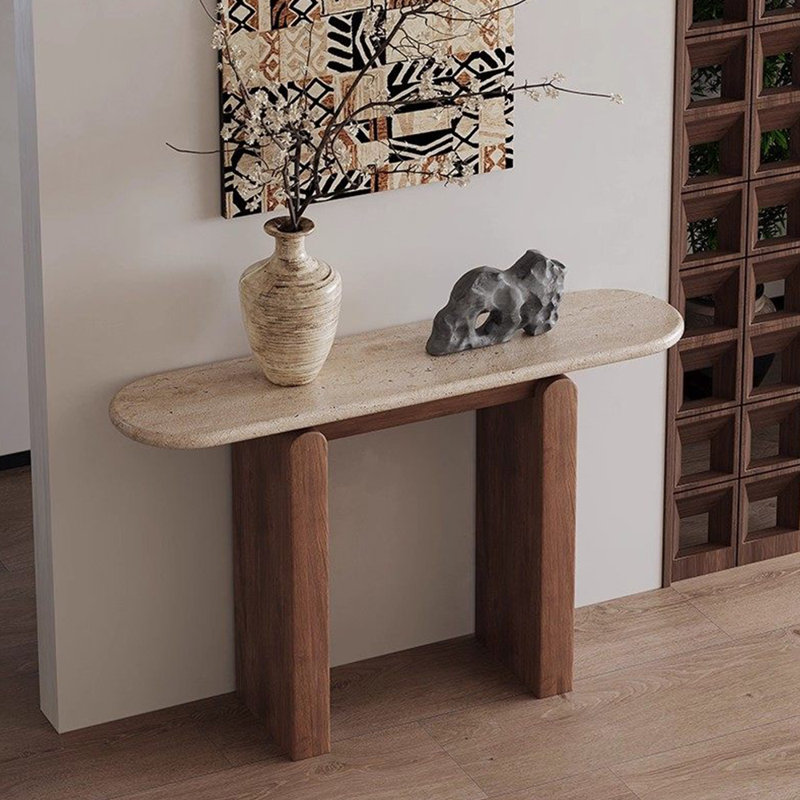 Console en pierre frittée de style médiéval, Brun, H 33,4 po x l 47,2 po x P 13,7 po