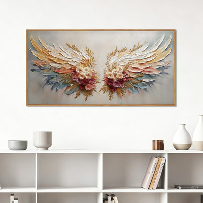 Art mural de grandes ailes d'ange, art mural avec ailes florales artistiques, dessin d'anges avec fleurs