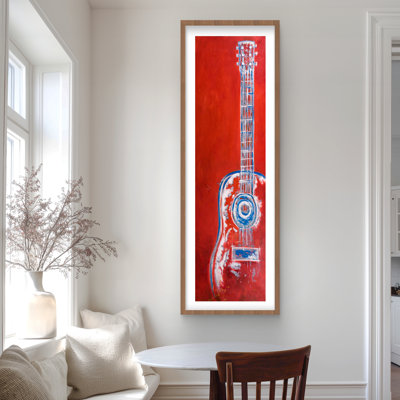 Modern red abstract guitar - framed matted print for decor