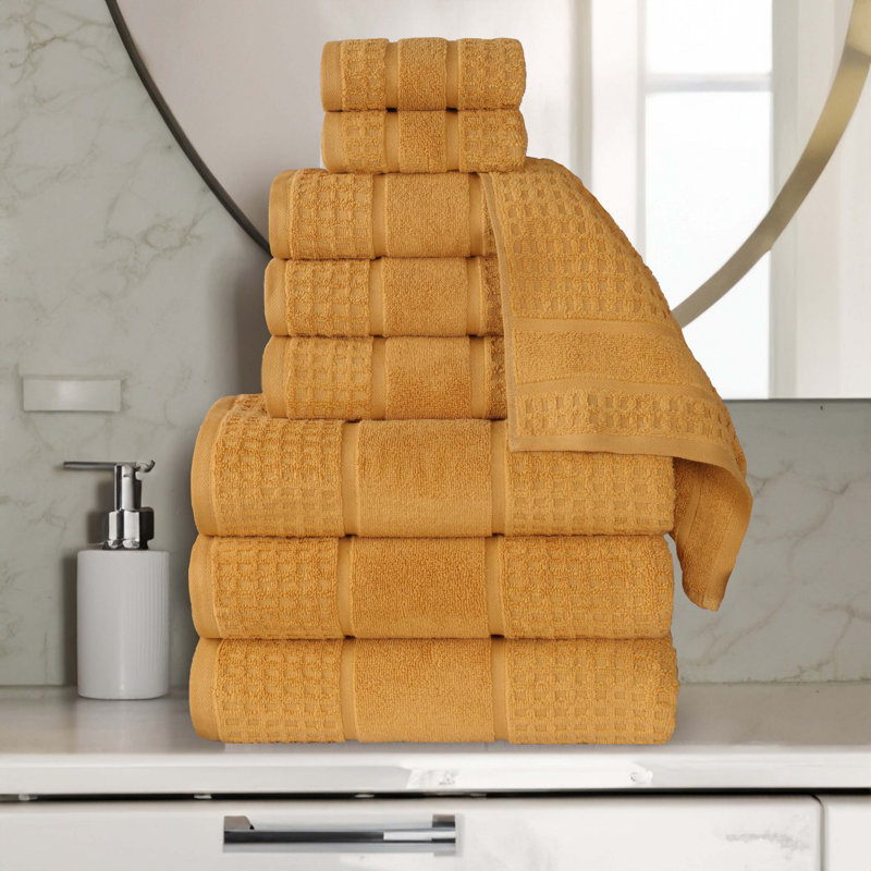 Hisela Zero Twist Cotton Solid Waffle Honeycomb Plush Soft Absorbent Medium Weight Assorted Towel Set, Gold