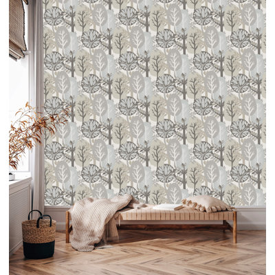 Willow Springs & Bearsuit Grey Nature's Forest Print Non Woven Non-pasted Textured Wallpaper 57 Sq. Ft.