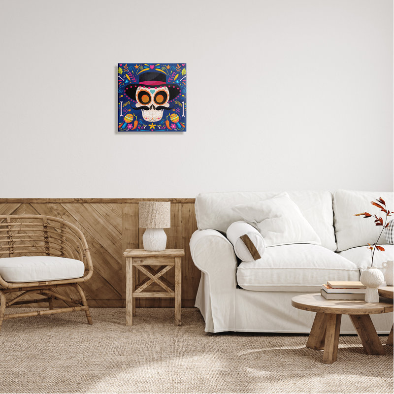 Day Of Dead Patterned Skull by ND Art - Wrapped Canvas Print, 17" H x 17" W x 1.5" D