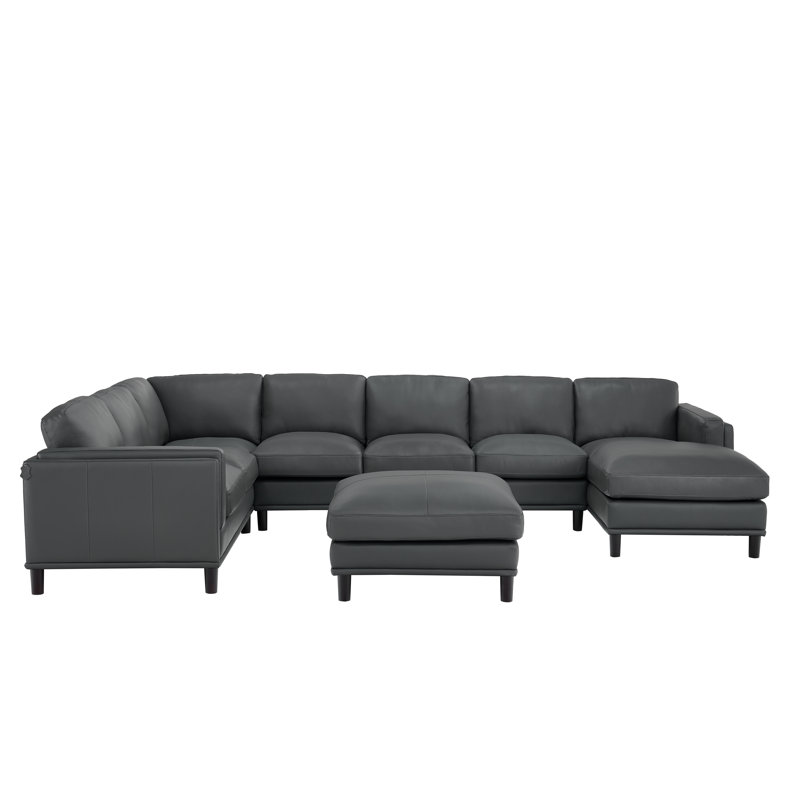 Canapé modulaire en cuir Agatina, H 34 po x l 148 po x P 96 po, Gris