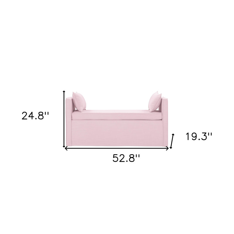 Ramvir 53" Paisley Linen Upholstered Bench, Rose clair et noir