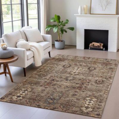 Machine Washable Indoor/Outdoor Xhevrie Brown Rug