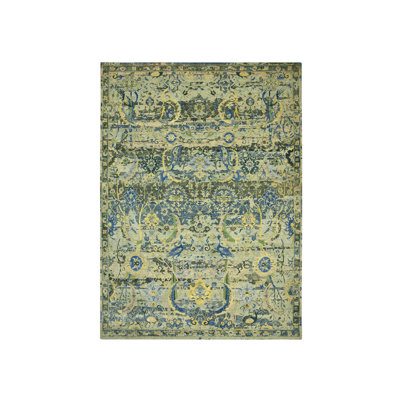 Tapis oriental vert en laine noué à la main 10 pi 1 po x 14 pi 1 po - MOA10275686