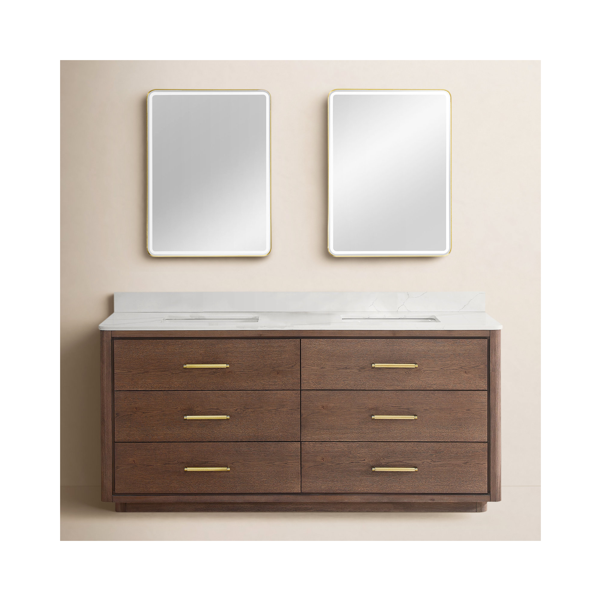 Porto 72'' Double Bathroom Vanity, Gold, Dark Brown Oak