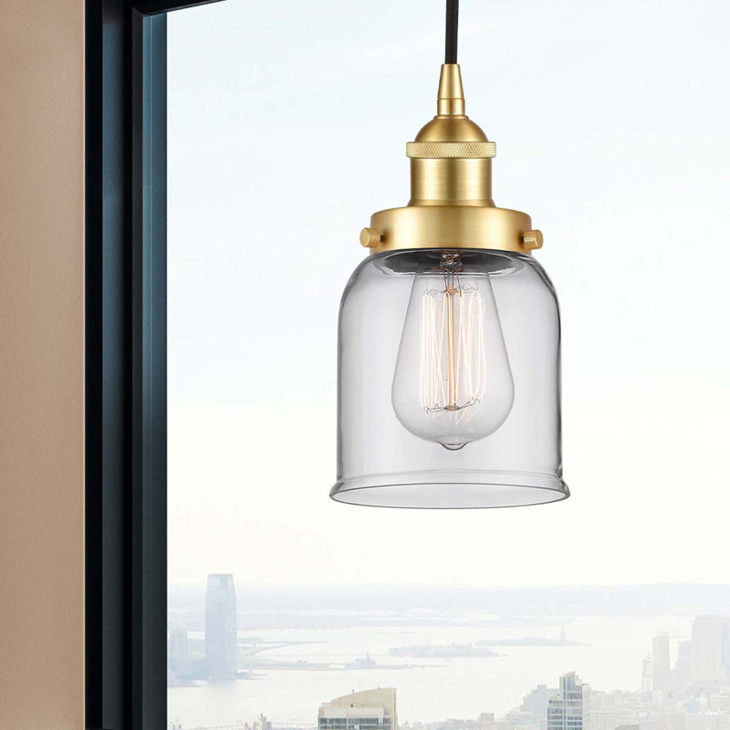 Luminaire suspendu 1 lumière à une cloche, DEL, Or satiné