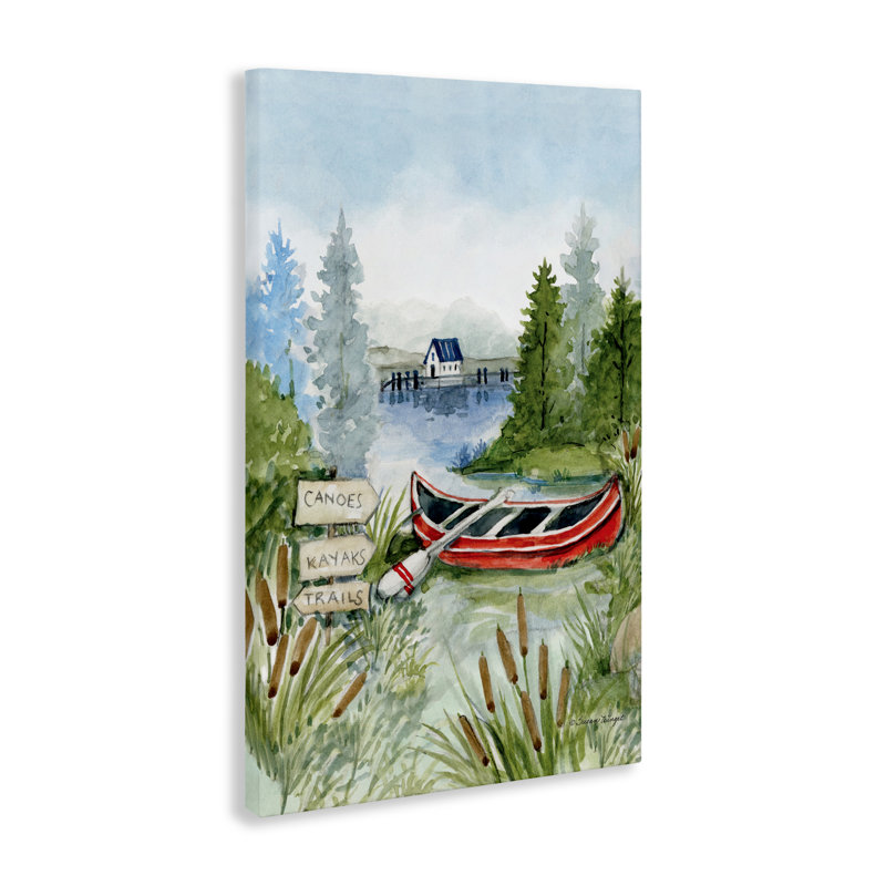 Canot sur toile de lac, design par Susan Winget, H 30 po x l 20 po