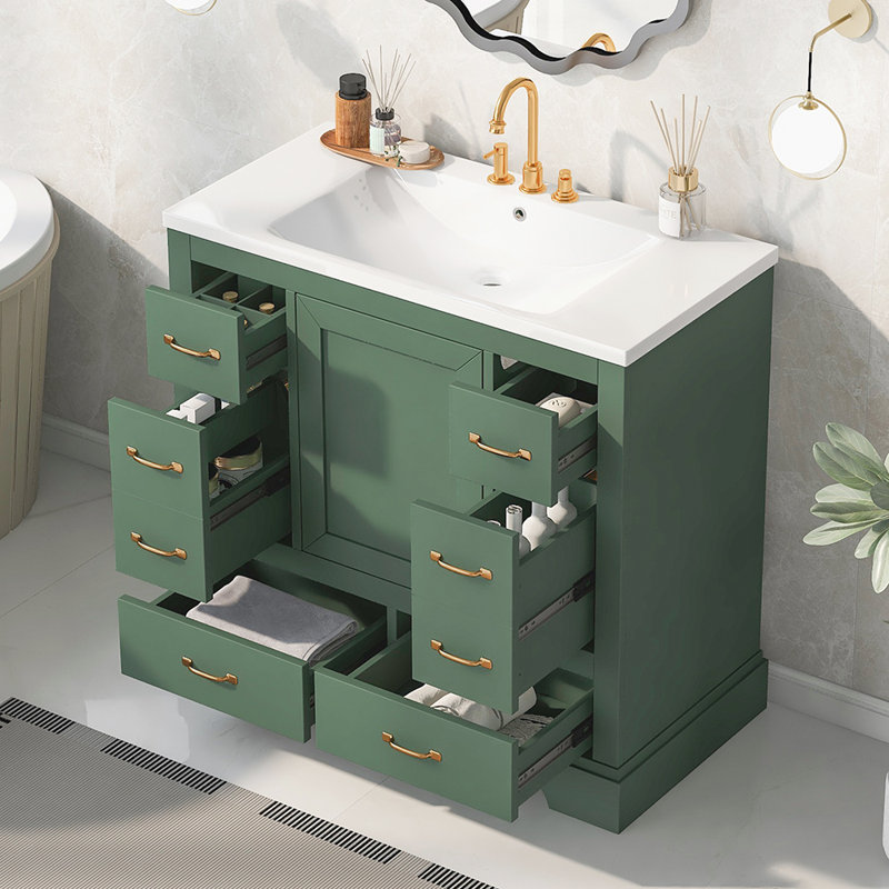 Meuble-lavabo simple avec comptoir 36,01 po Naun, Vert, Or